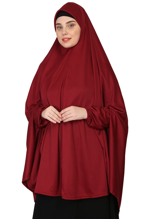 Nazneen Khimar Solid Jersey Full Sleeve Maroon