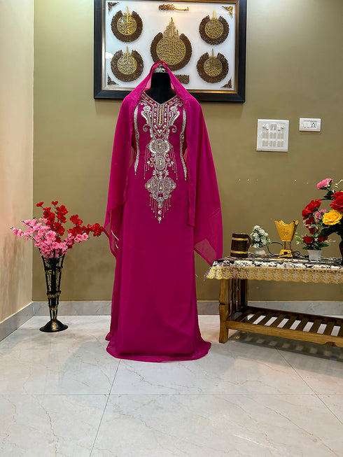 Rani Pink Georgette Zari Work Kaftan