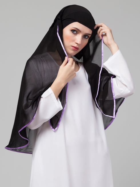Nazneen Butterfly Arabian hijab With nose piece with Purple Satin tape