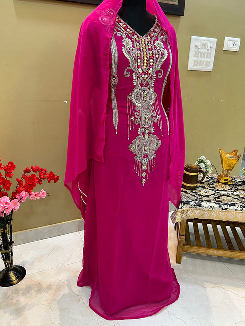 Rani Pink Georgette Zari Work Kaftan