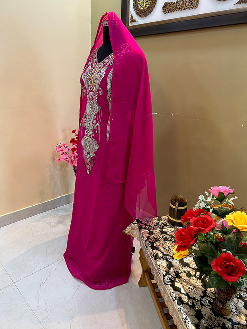 Rani Pink Georgette Zari Work Kaftan