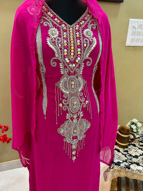 Rani Pink Georgette Zari Work Kaftan
