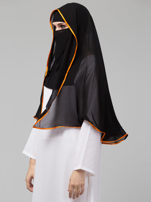 Nazneen Butterfly Arabian hijab With nose piece with Orange Satin tape