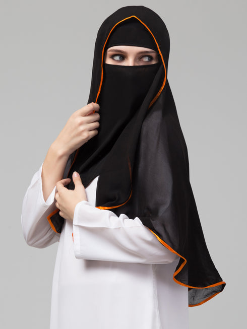 Nazneen Butterfly Arabian hijab With nose piece with Orange Satin tape