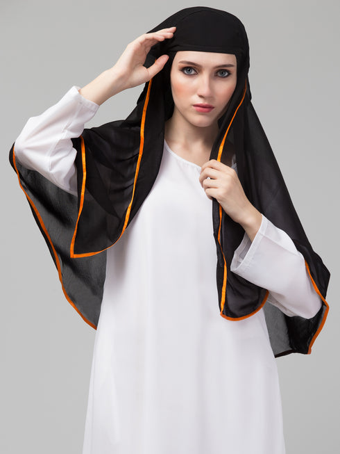 Nazneen Butterfly Arabian hijab With nose piece with Orange Satin tape