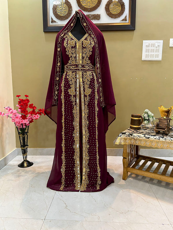 Wine Georgette Wedding Morrocan Kaftan