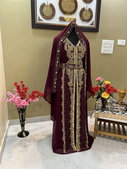 Wine Georgette Wedding Morrocan Kaftan