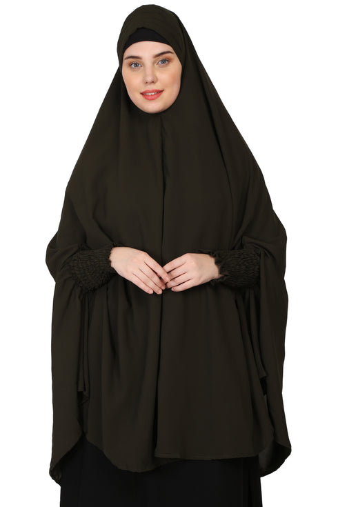 Nazneen stretchable Jeresy smoking at sleeve Jilbab cum prayer khimar Hijab