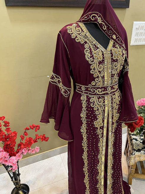 Wine Georgette Wedding Morrocan Kaftan