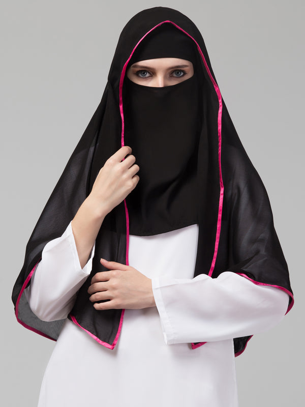 Nazneen Butterfly Arabian hijab With nose piece with Pink Satin tape