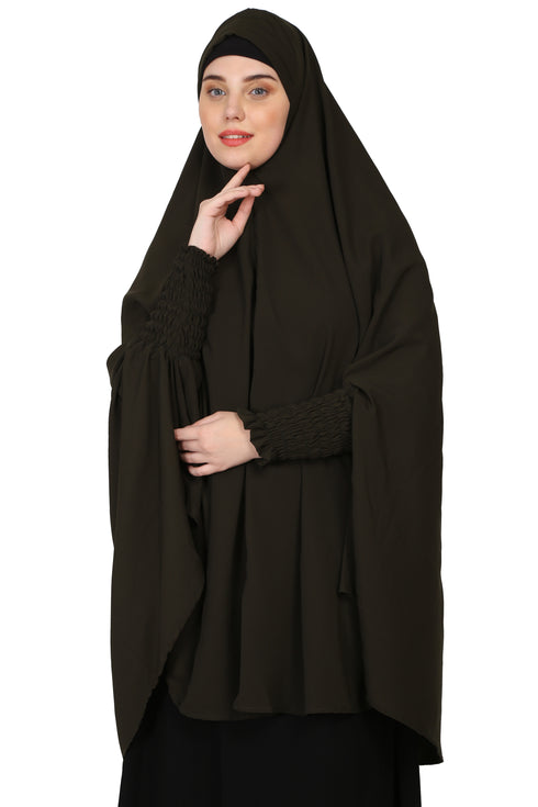 Nazneen stretchable Jeresy smoking at sleeve Jilbab cum prayer khimar Hijab