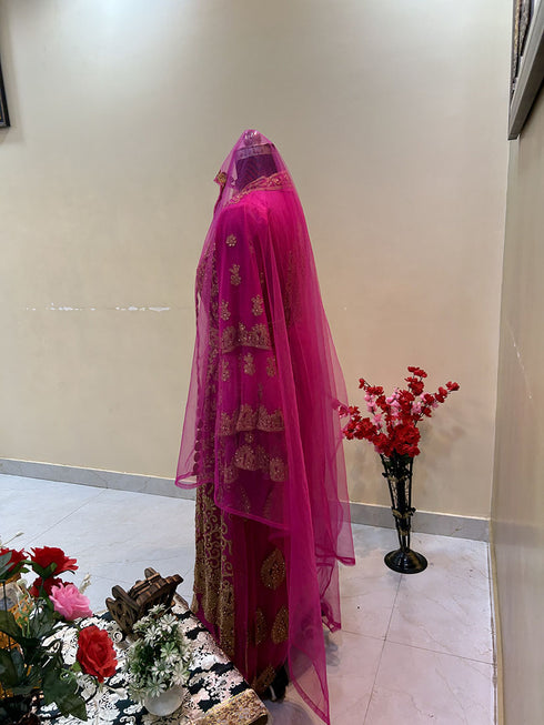 Grand Rani Pink Kaftan Gown with Heavy Gold Zari Work | Luxury Wedding & Party Dress