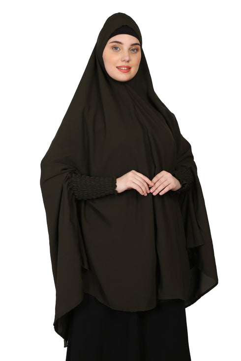 Nazneen stretchable Jeresy smoking at sleeve Jilbab cum prayer khimar Hijab