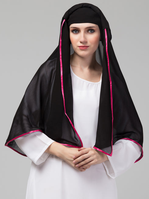 Nazneen Butterfly Arabian hijab With nose piece with Pink Satin tape