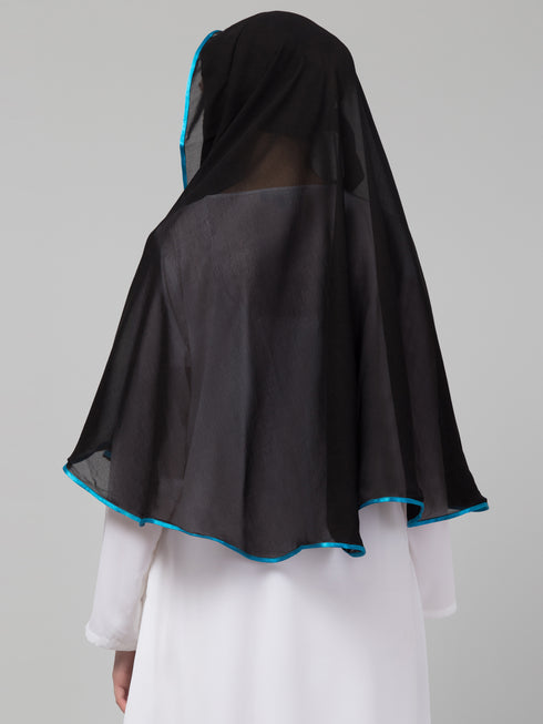 Nazneen Butterfly Arabian hijab With nose piece with Aqua blue Satin tape