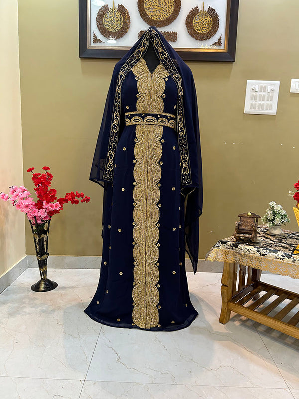 Navy Blue Georgette Zari Handwork Farasha Dress