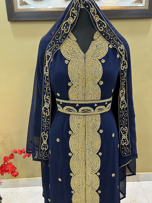 Navy Blue Georgette Zari Handwork Farasha Dress