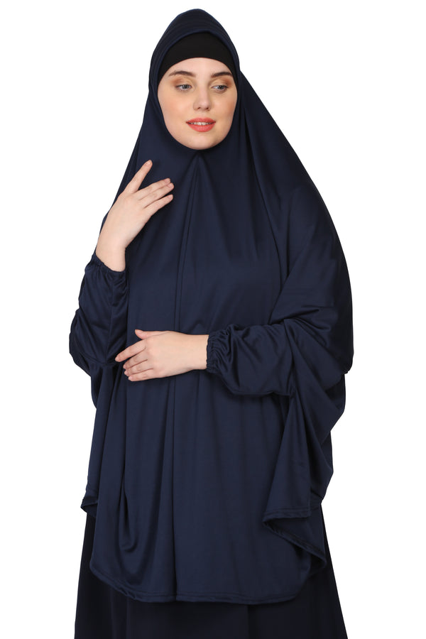 Nazneen stretchable Jeresy elastic at wrist with sleeve Jilbab cum prayer khimar Hijab