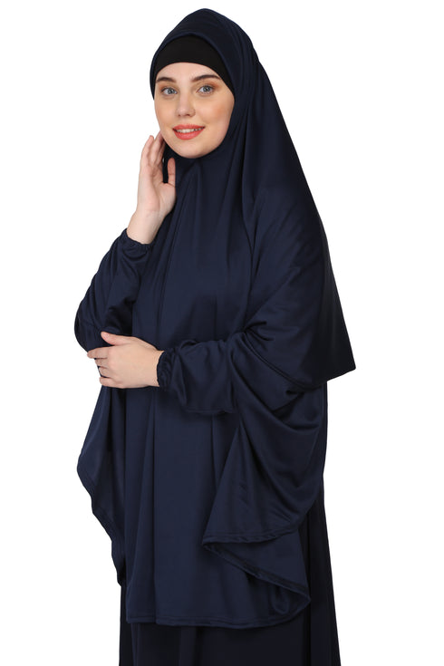 Nazneen stretchable Jeresy elastic at wrist with sleeve Jilbab cum prayer khimar Hijab