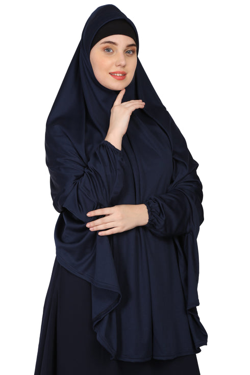 Nazneen stretchable Jeresy elastic at wrist with sleeve Jilbab cum prayer khimar Hijab