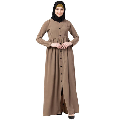 Front Open Abaya With Pintucks- Beige