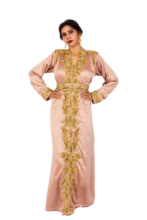 Elegant Dusty Rose Georgette Zari Work Kaftan for Women