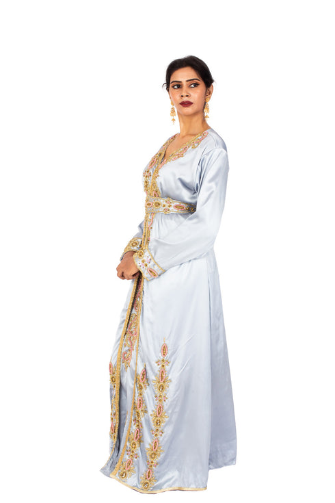 Pastel Blue Satin luxurious Moroccan Kaftan