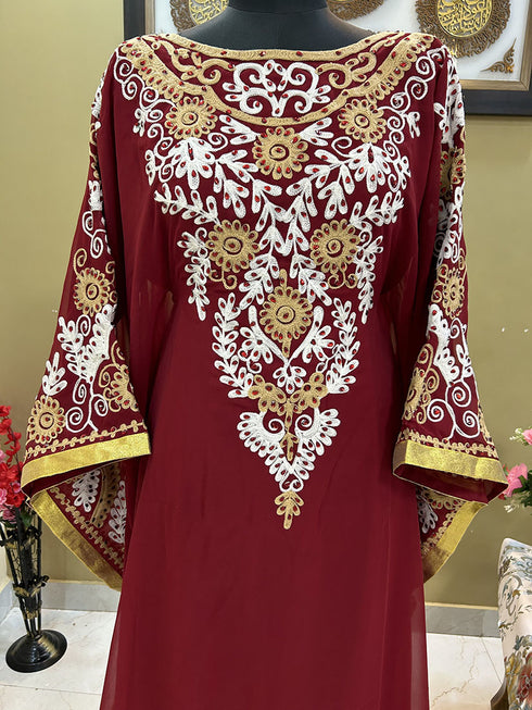 Maroon Georgette Moroccan Party Wear Kaftan