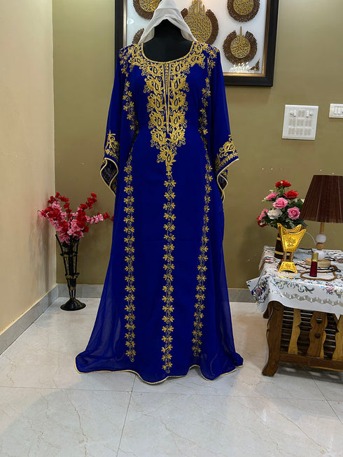 Royal Blue Morroccan Embroidered Islamic Kaftan