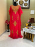 Luxurious Peach Kaftan Gown with Handcrafted Zari & Stone Work | Fitted Wedding & Event Dress