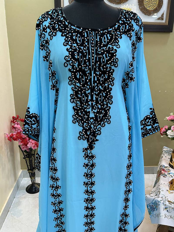 Sky Blue Zari & Stone Work stitched Georgette Designed Kaftan Wedding Wear