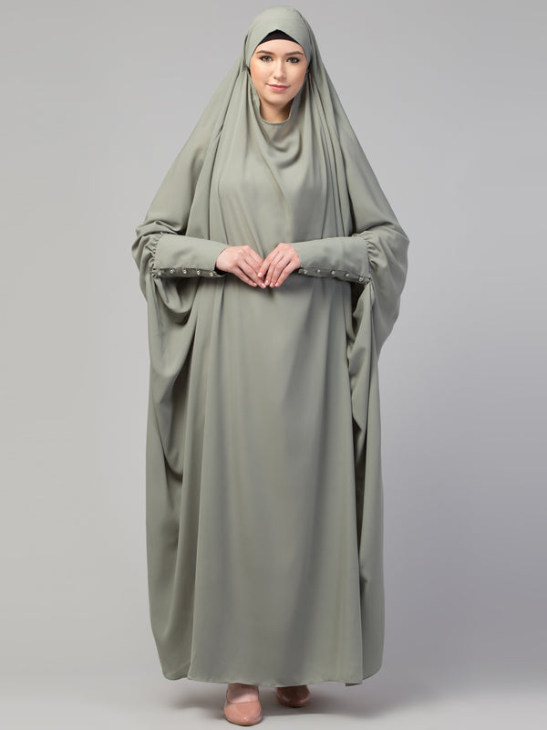 janab e aala one-piece nida jilbab with long cuff in sea green