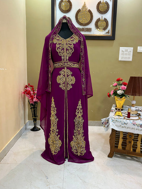Sale!! Royal Dubai Beaded Wine Kaftan Arabian Plus Size Abaya Party Wear African Clothing Crystal Fancy Work Dress