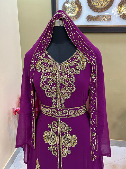 Sale!! Royal Dubai Beaded Wine Kaftan Arabian Plus Size Abaya Party Wear African Clothing Crystal Fancy Work Dress