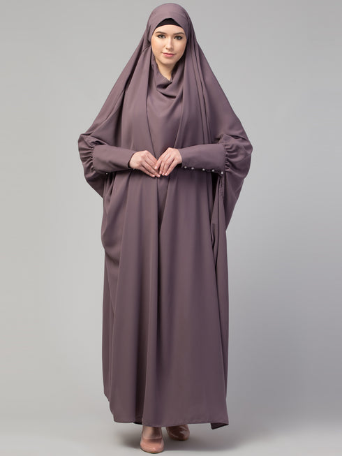 Nazneen Head to toe long cuff ready to wear one pc Jilbab with Naqab/Prayer hijab for umrah and hajj