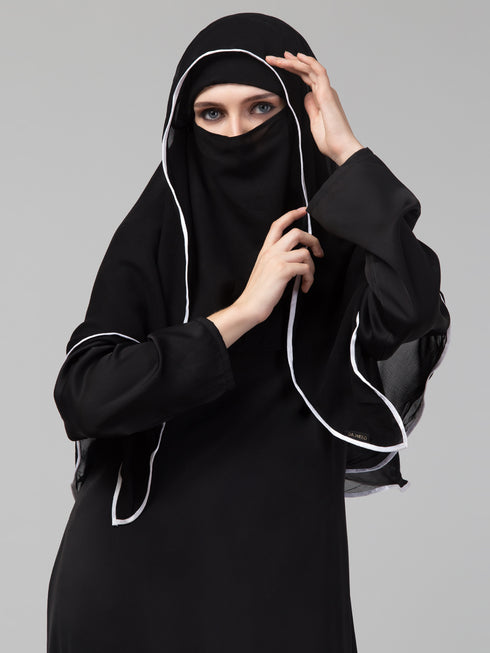 Nazneen Butterfly hijab cum nose piece with White Satin tape