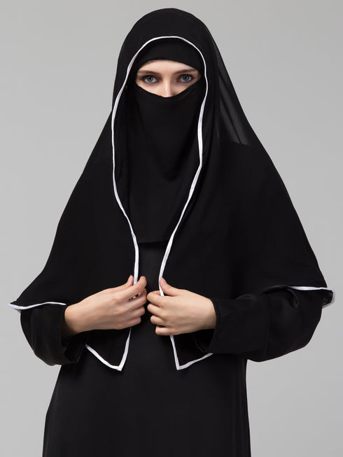 Nazneen Butterfly hijab cum nose piece with White Satin tape