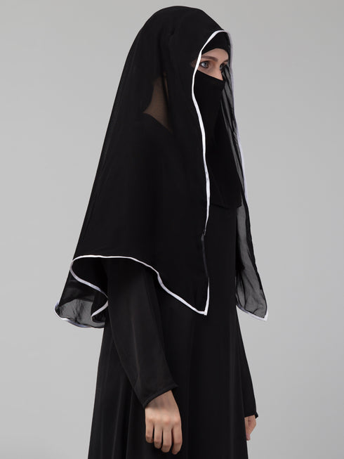 Nazneen Butterfly hijab cum nose piece with White Satin tape