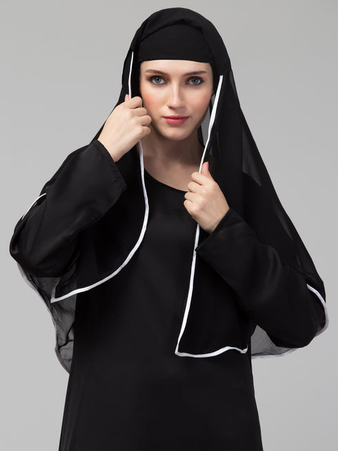 Nazneen Butterfly hijab cum nose piece with White Satin tape