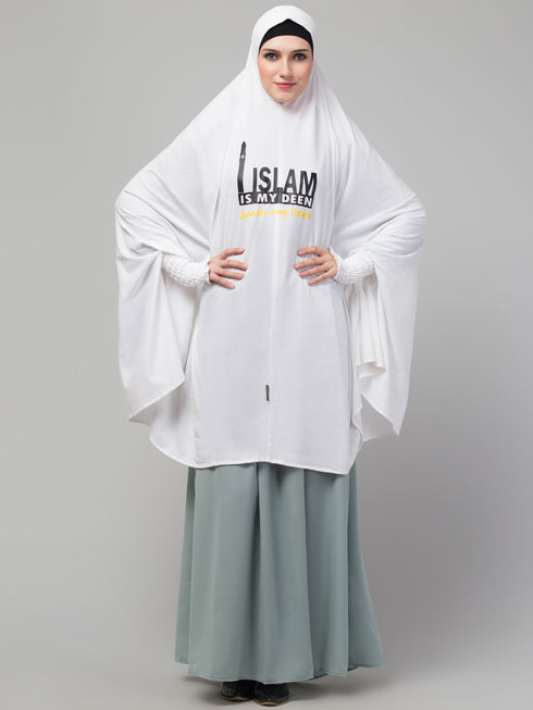 nazneen islamic calligraphy khimar hijab - white