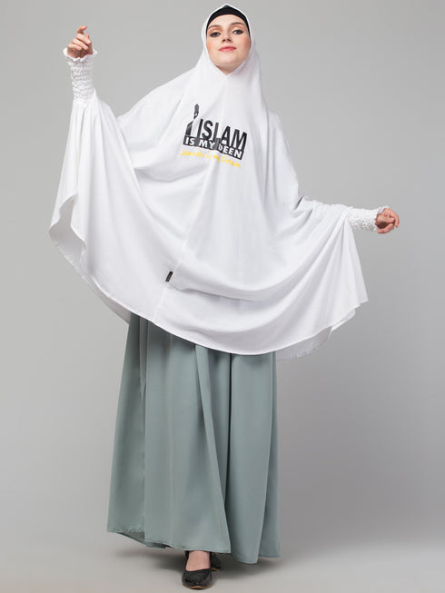 nazneen islamic calligraphy khimar hijab - white