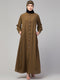 Front open Band Colar & cuff Daily wear casual Abaya Gold brown