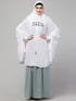 Nazneen Islamic Calligraphy printed stretchable Jersey smoking at sleeve Jilbab cum prayer khimar Hijab