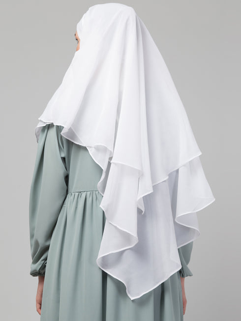 Nazneen White Triangle tow layers tie at back Ready to wear Hijab cum Naqab