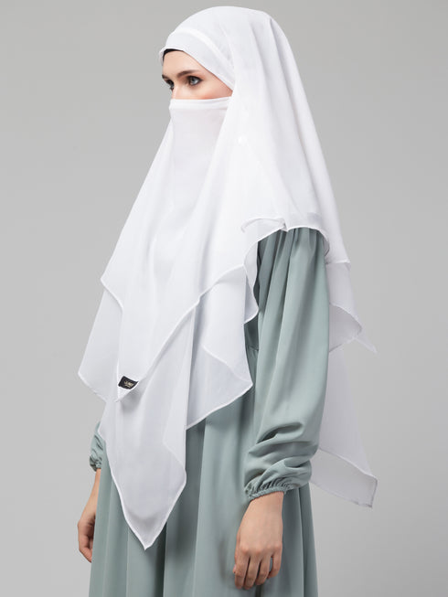 Nazneen White Triangle tow layers tie at back Ready to wear Hijab cum Naqab