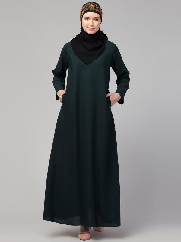 Green Nida Plain Abaya Dress