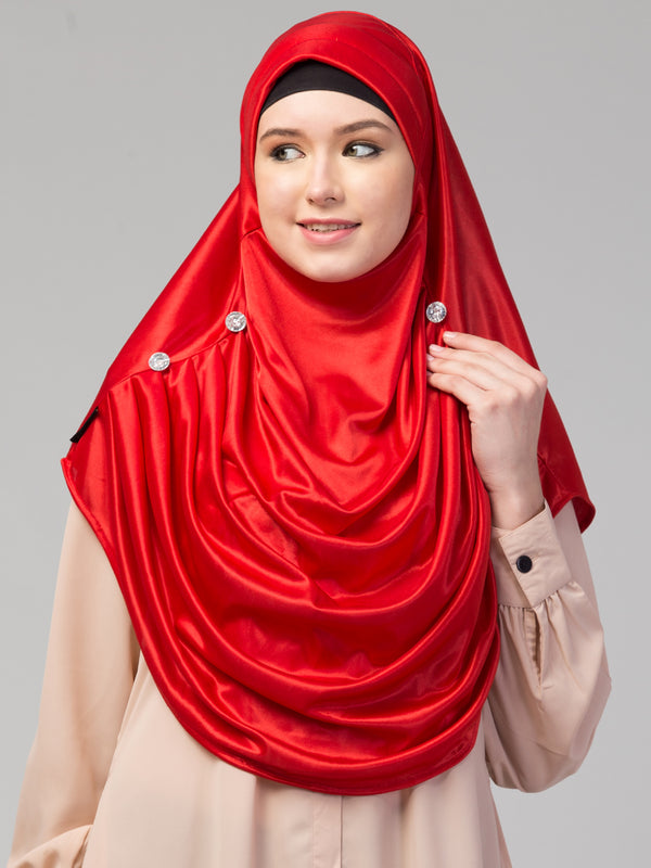 janab e aala red pleated crystal hijab