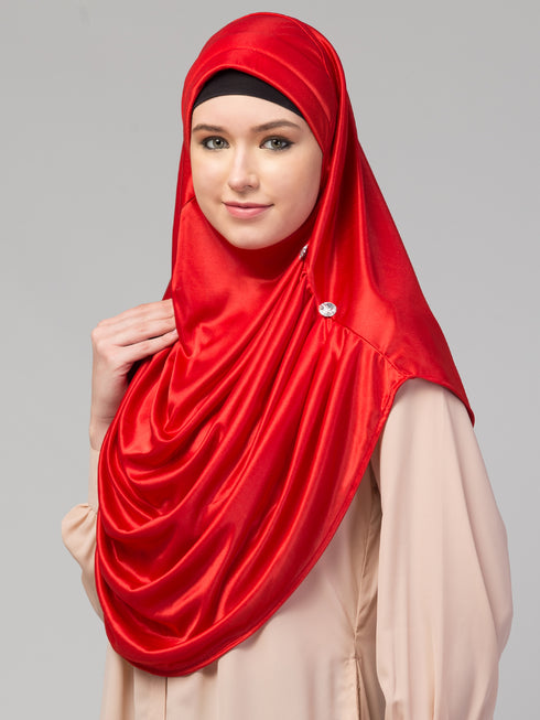 janab e aala red pleated crystal hijab