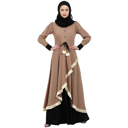 Dual colored Designer abaya- Beige-Black