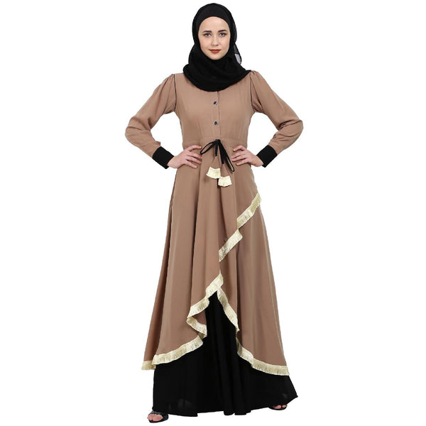 Dual colored Designer abaya- Beige-Black